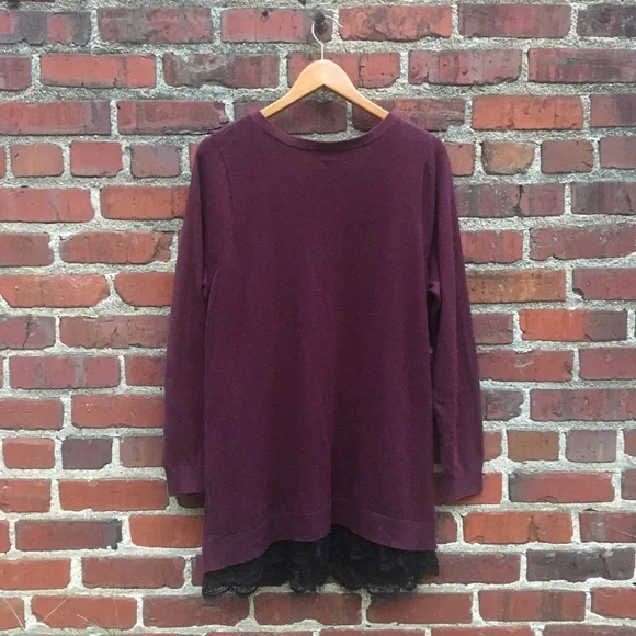 Torrid Sweater Lace Trim V-Neck Plus 2 2X 18 20 Burgundy + Black Cotton Acrylic - Picture 6 of 8